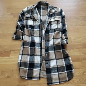 Omoone women's shacket brown plaid women's L